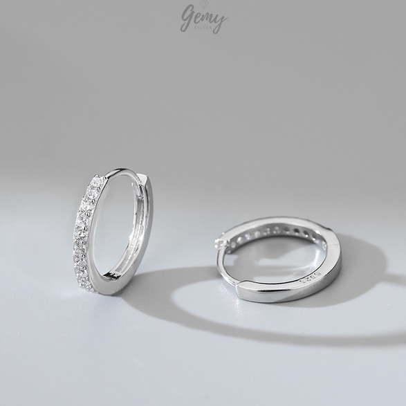 Khuyên tai tròn nam bạc 925 đính đá phong cách unisex Egan (1 chiếc) | GEMY SILVER KN82