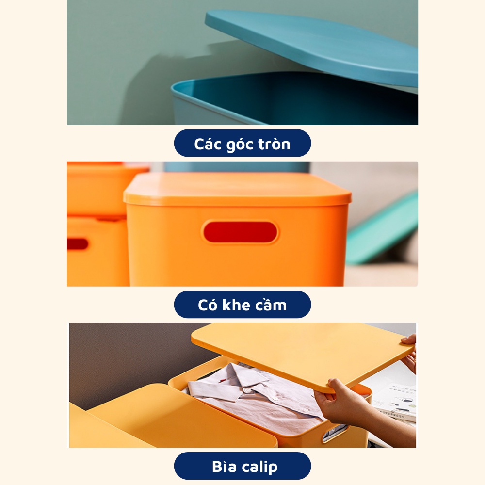 Hộp đựng vật dụng quần áo làm bằng nhựa dẻo cao cấp tránh bụi có nắp nhiều màu sắc và kích cỡ