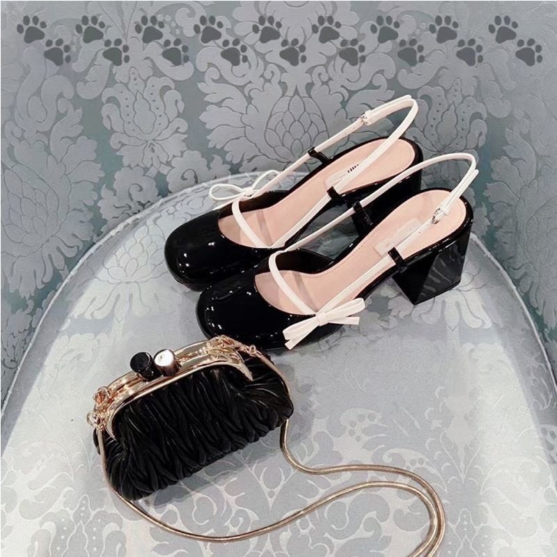 Giày Sandal nữ mũi tròn đính nơ hở gót đế vuông cao 4cm thanh lịch - Génial Shoes