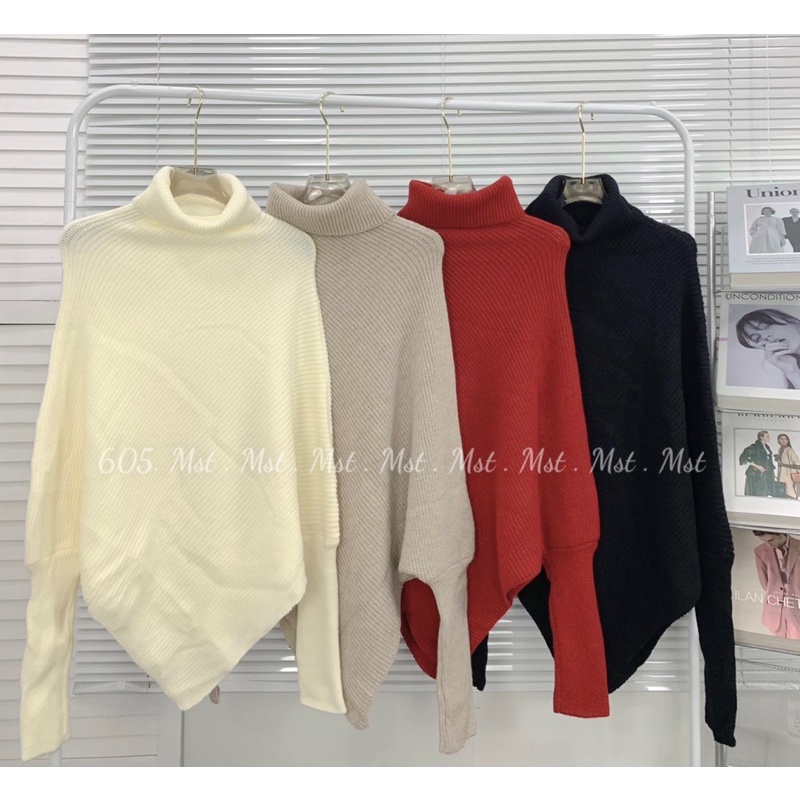 Áo len cổ lọ nữ tay cánh dơi vạt chéo áo len nữ tay dài cách điệu kiểu dáng xinh