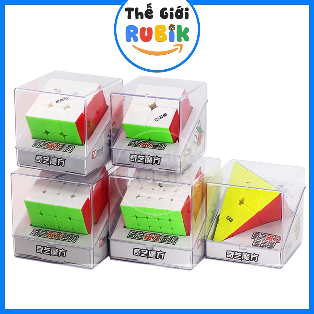 [TẶNG ĐẾ KÊ] Set 5 Rubik 2x2 3x3 4x4 5x5 Pyraminx QiYi MS Series Magnetic Có Nam Châm | Thế Giới Rubik