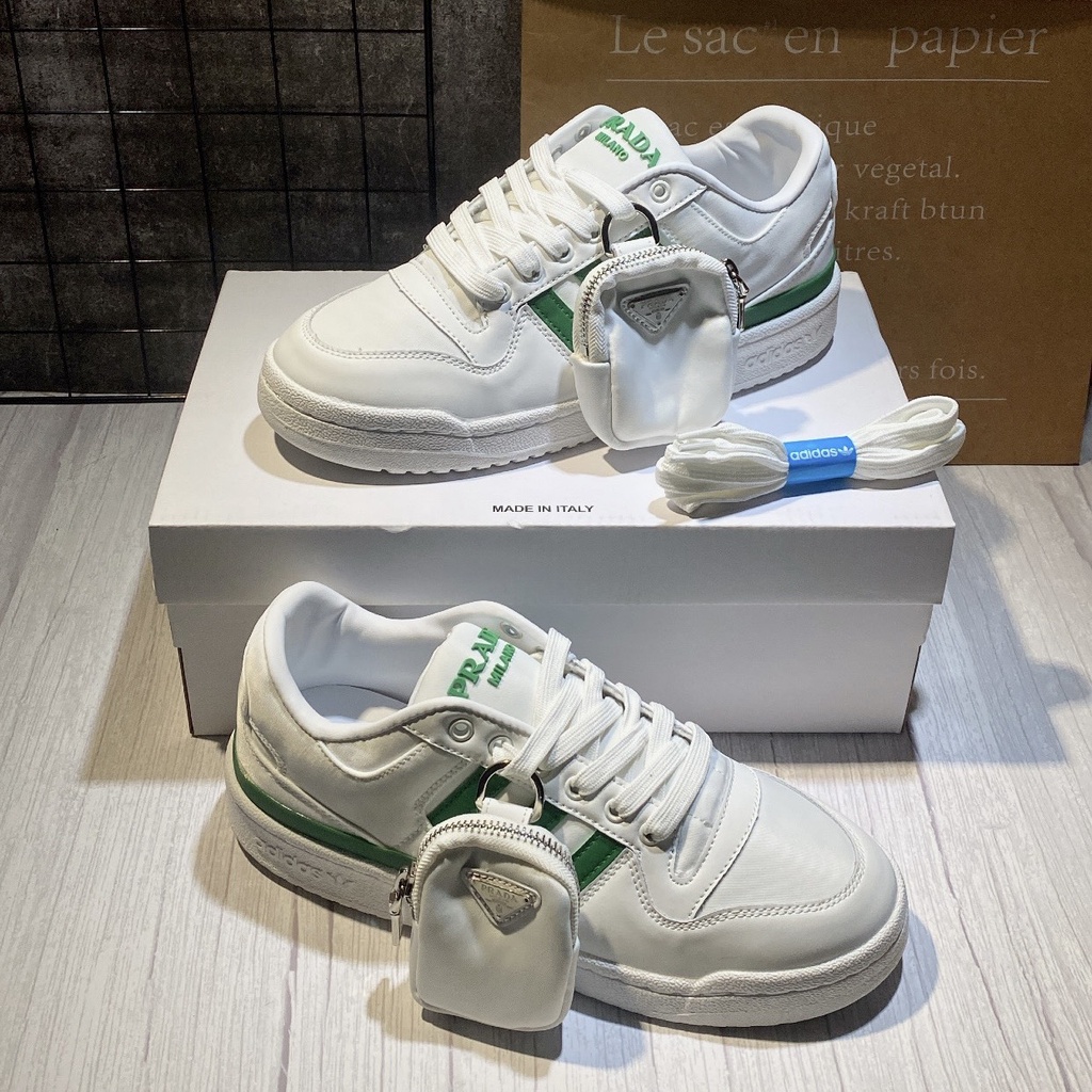 Giày Thể Thao Canvas PRADA x Adidas White Green Cổ Thấp Size 36-45 Thời Trang Trẻ Trung Xanh Lá Cao Cấp