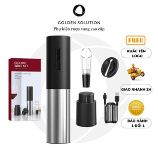 Máy Mở Rượu Vang Tự Động, Dụng Cụ Đồ Khui Nắp Chai Rựu Kim Loại 4 In 1 Kèm Phễu, Nút, Cắt, Dây Sạc Cao cấp