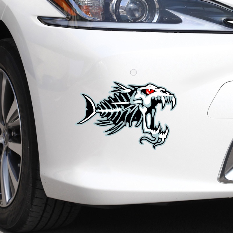 Piranha Cá xương Xương cá Nhãn dán phản chiếu Xe máy trang trí nhãn dán Nắp bình xăng Kính chắn gió Bumper Decal không thấm nước Áp dụng cho Honda City Smartkey Vision Lead Civic CRV Winner x Brio Future Dream Wave GX35 Jazz HRV Monkey Adv 150 PCX RSX Var