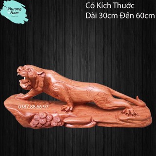Tượng con hổ kích thước dài từ 30cm đến 60cm chất liệu gỗ hương