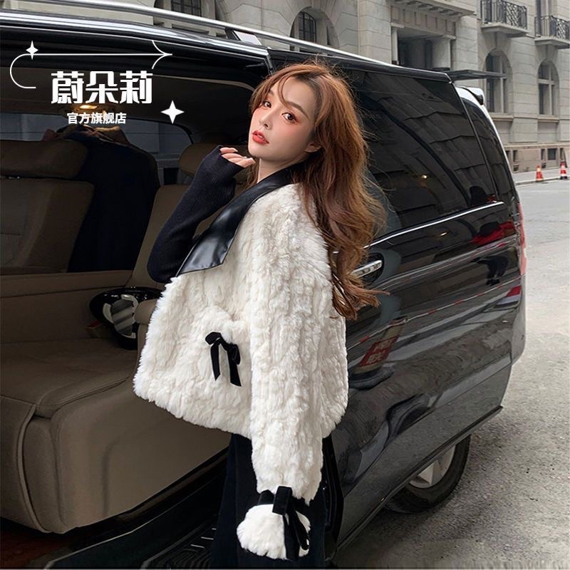 Áo khoác lông dáng ngắn cổ bẻ tay nơ xinh_ SẴN HÀNG