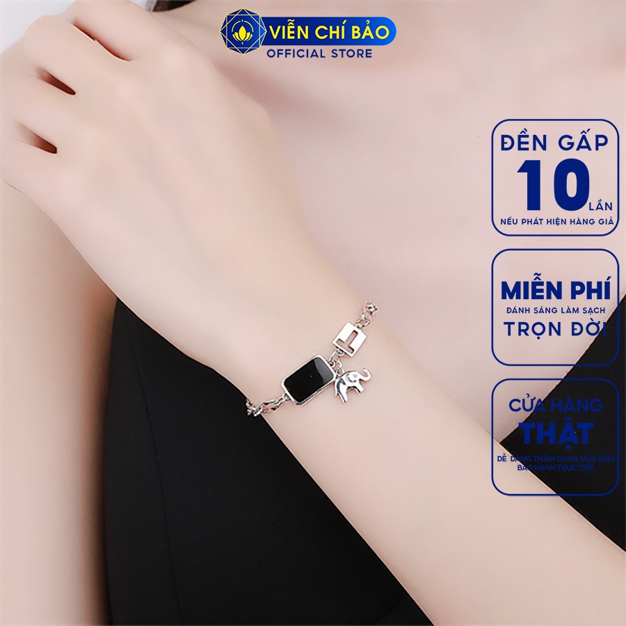 Lắc tay bạc nữ đá đen chữ T charm voi chất liệu bạc 925 thời trang phụ kiện trang sức Viễn Chí Bảo L000314