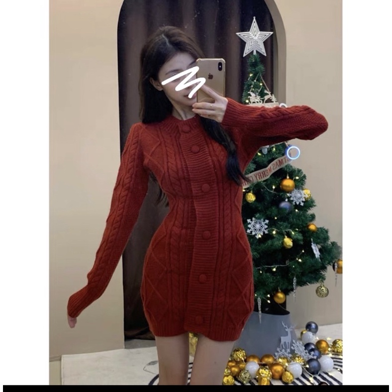 Váy len body phối cúc siêu cute