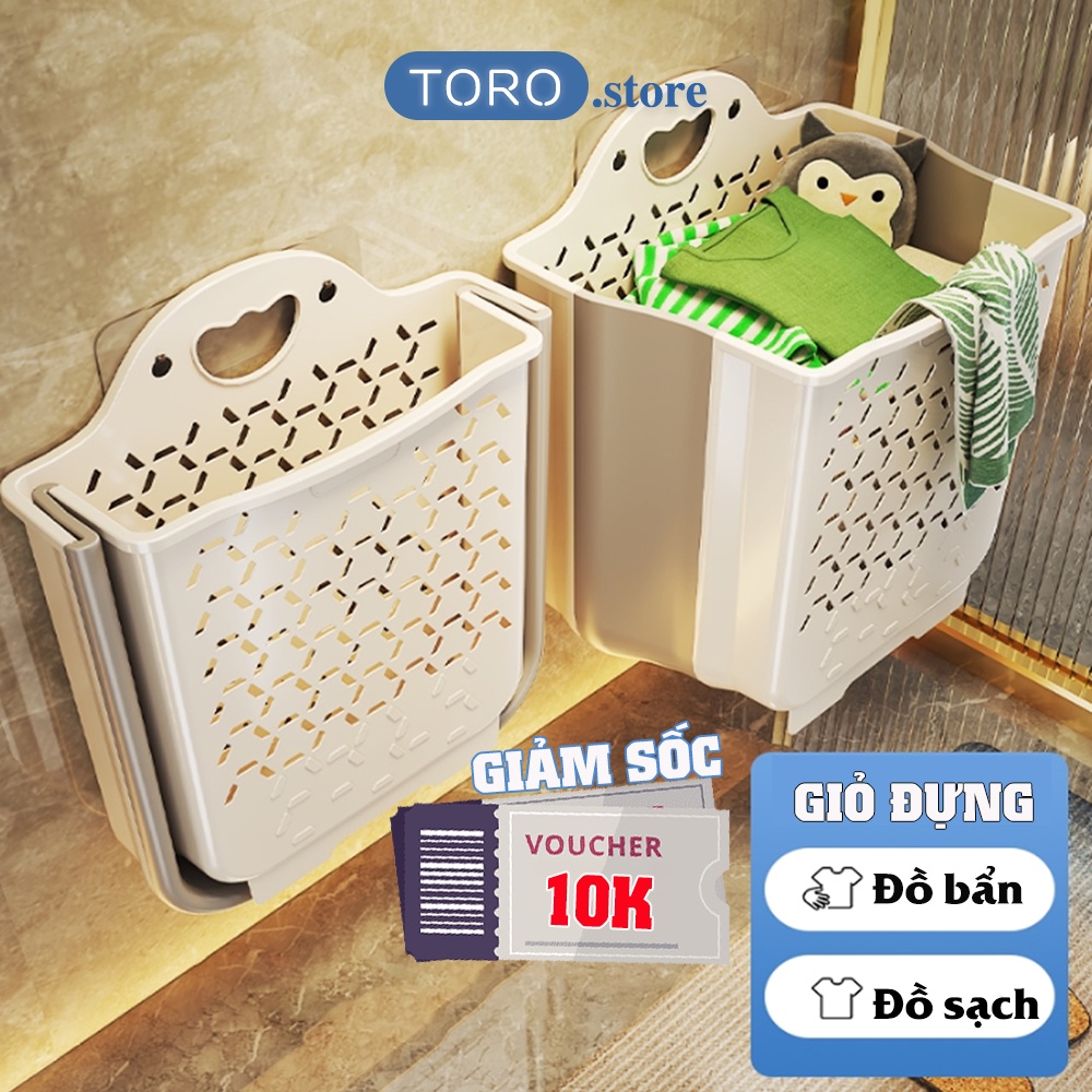 Giỏ đựng quần áo nhà tắm TORO thiết kế tay cầm treo tường có thể gấp gọn chất liệu nhựa dẻo TPR kèm miếng dán