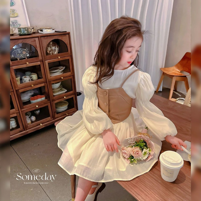 Váy Cho Bé Gái |  đầm công chúa +  Yếm Phong Cách Hàn Quốc Dễ Thương Cho Bé Gái 3-6-10-12 Tuổi