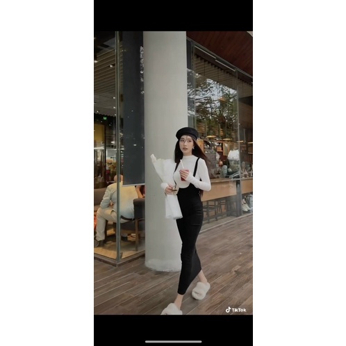 Set Đầm Yếm Cổ Lọ Tay Dài Phong Cách Ulzzang S44