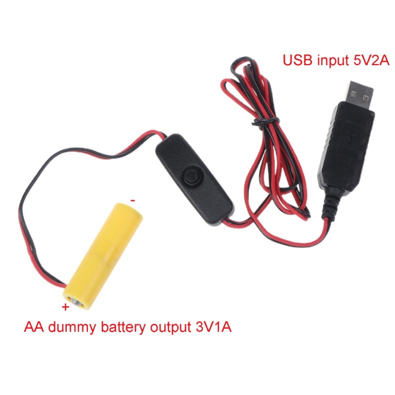 Cáp Chuyển Đổi USB Sang 3V 2x1 5V LR6 AA Có Công Tắc Bật / Tắt Cho Đèn LED / Radio Điều Khiển Từ Xa