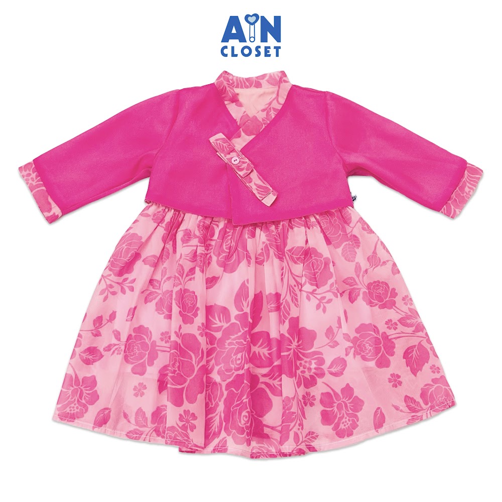 Đầm Hanbok cách tân bé gái họa tiết Hoa Hồng tơ ánh nhủ - AICDBGZRV6YD - AIN Closet