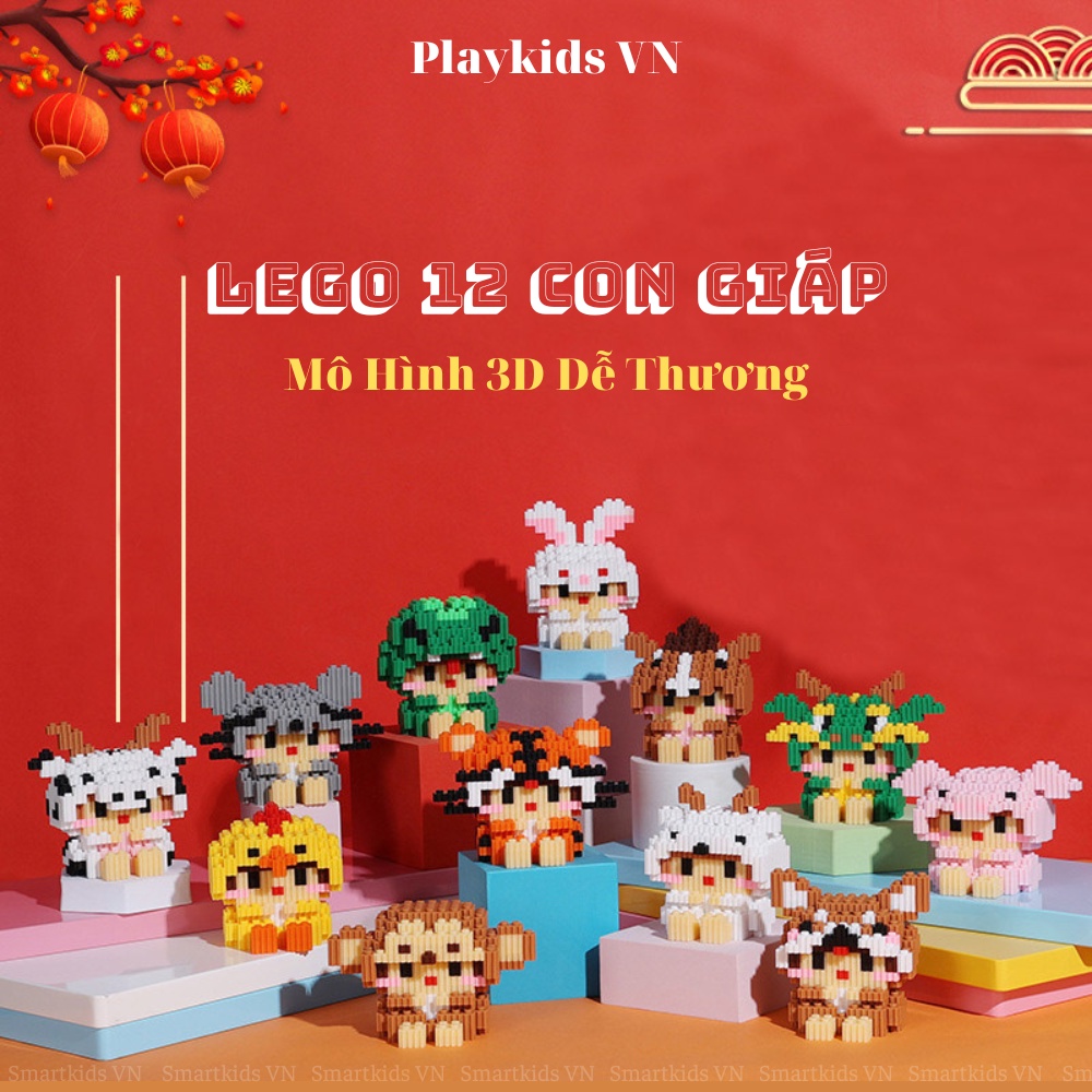 Lego 12 Con Giáp Mô Hình 3D Dễ Thương - Đồ Chơi Lego Mini Lắp Ghép Giáo Dục Phát Triển Trí Não Playkids