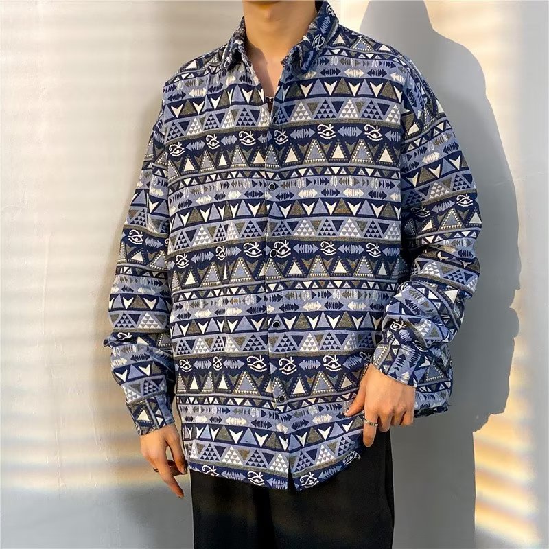 Autumn winter men's long-sleeved lining m-3xl harajuku style retro woven thêu áo sơ mi rời phong cách nhật bản hợp thời trang ruffian đẹp trai áo khoác giản dị