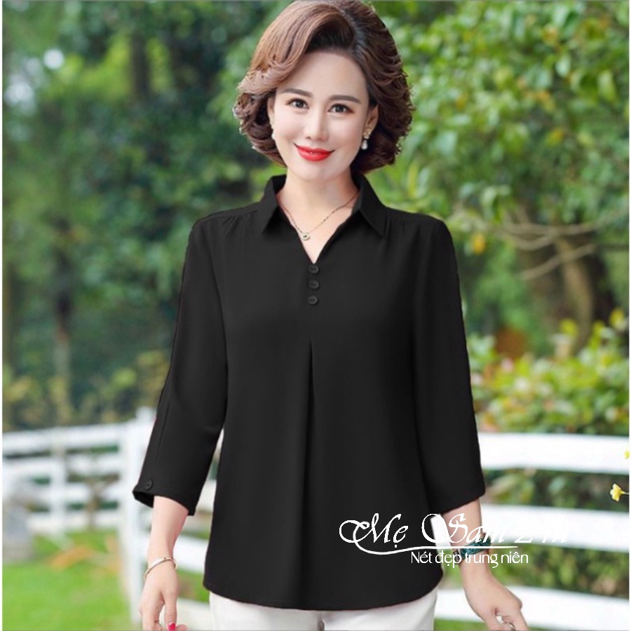 Áo sơ mi nữ trung niên tặng mẹ form rộng bigsize chất liệu lụa cao cấp mềm nhẹ mát Mẹ Sam 24h SMH.59