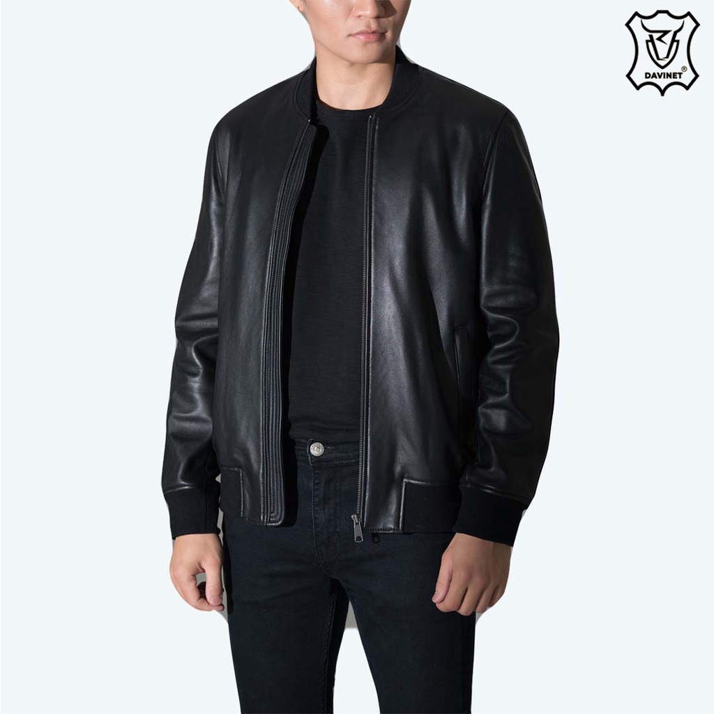 Áo Khoác Da Xịn Bomber DAVINET Am23-03, Da Xịn, Siêu Bền, Mềm Nhẹ, Bảo Hành 5 Năm