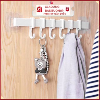 Thanh móc dán tường treo đồ siêu dính chịu lực dùng cho nhà tắm nhà bếp 6 móc - móc treo quần áo treo khăn nhà tắm
