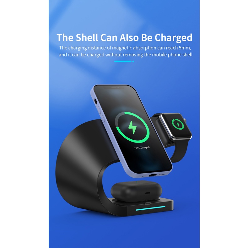 Đế Sạc Nhanh Không Dây 4 Trong 1 20W QC3.0 Bằng Hợp Kim Nhôm Hít Nam Châm Cho Điện Thoại / Iwatch