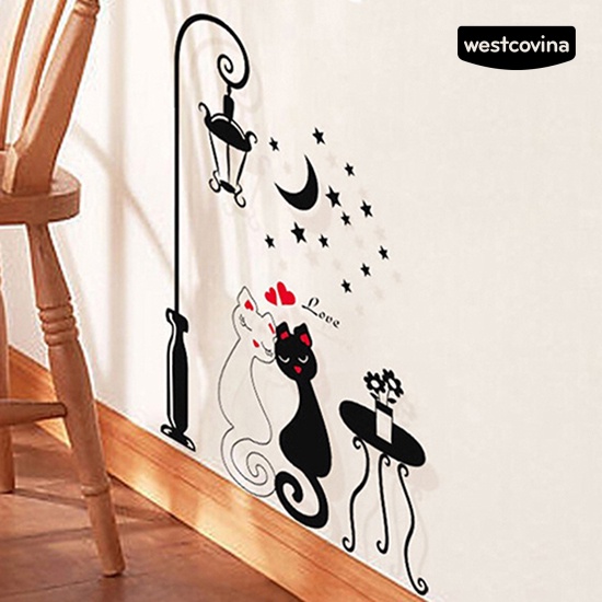[WEST]⚘Giấy Dán Tường Vinyl Hình Cặp Đôi Mèo Tháo Được Trang Trí Nhà Cửa DIY