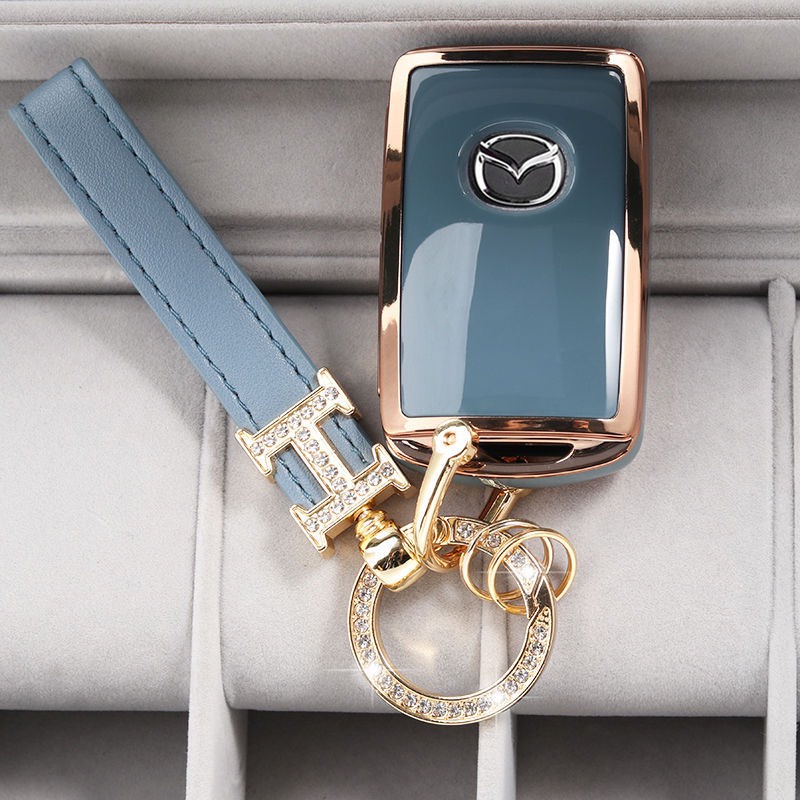 Bao Da, Ốp Bảo vệ, Vỏ Bọc Chìa Khóa Viền Vàng Sang Trọng Phù Hợp Cho Xe Mazda 2,3,6,CX-3,CX-5,CX-8 Sau 2020