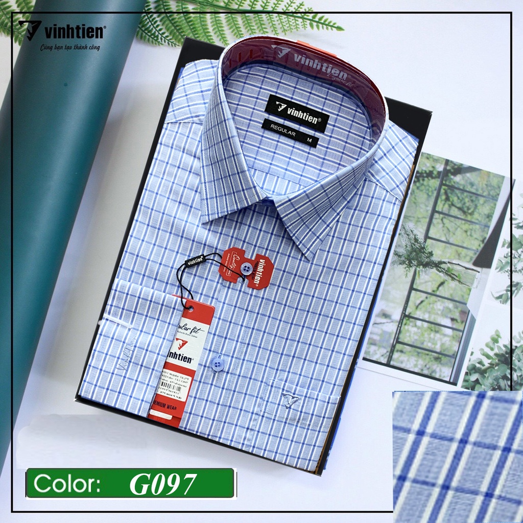 Áo Sơ Mi Dài Tay Cotton Dáng Regular- Vạt Ngang Vĩnh Tiến G097