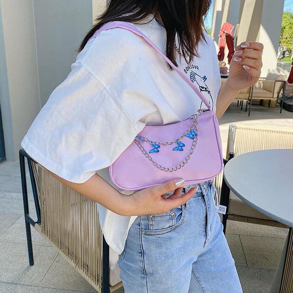 Túi Đeo Vai Mini Bằng Da PU Họa Tiết Bướm Phối Dây Xích Và Tua Rua Sáng Tạo Cho Nữ WMES15H