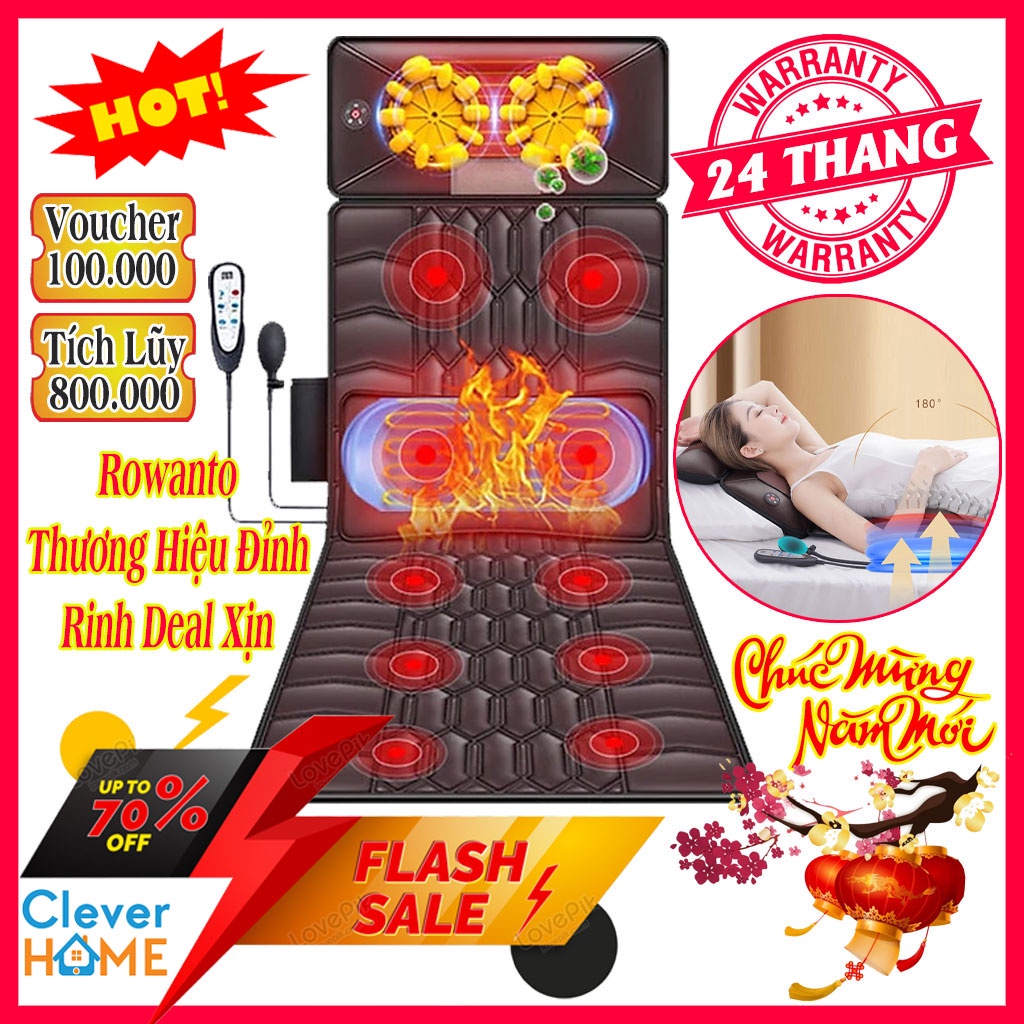 Đệm massage toàn thân, nệm massage xoa bóp giảm đau mỏi vai gáy phục hồi sức khỏe, máy mát xa đa năng cao cấp