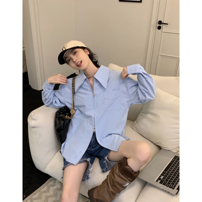 Fashey Áo Sơ Mi Dài Tay Dáng Rộng Có Khóa Kéo Thời Trang 2022 Mới Mẻ | BigBuy360 - bigbuy360.vn