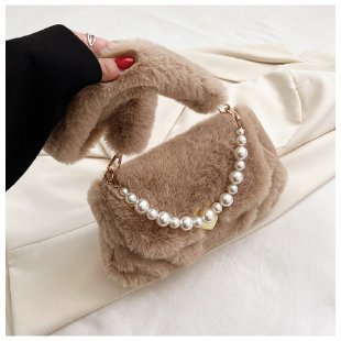 Túi Xách Đeo Vai Lông Thỏ Giả Sức Chứa Lớn Đính Ngọc Trai Phong Cách Mới Chất Lượng Cao Cho Nữ
