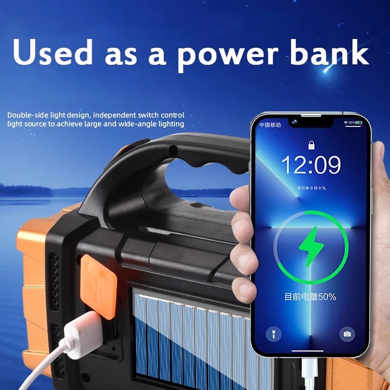 Đèn Pin Năng Lượng Mặt Trời Chống Thấm Nước IP44 Kèm Sạc Usb Tiện Dụng