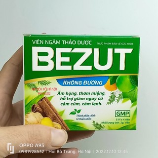 Viên ngậm thảo dược Bezut không đường hộp 5 vỉ x 4 viên