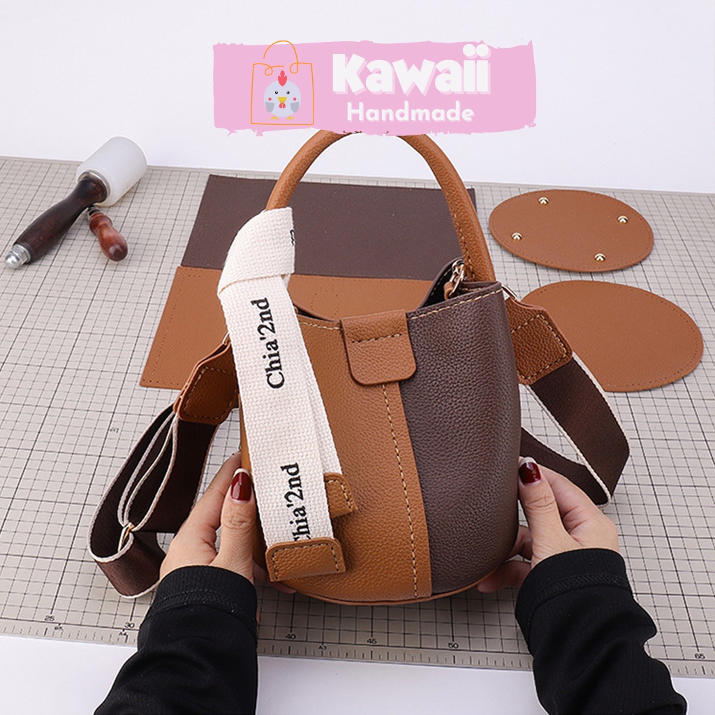 Túi tự đan, Túi handmade tự làm DA46 da PU đầy đủ phụ kiện có video hướng dẫn làm Kawaii_Handmade