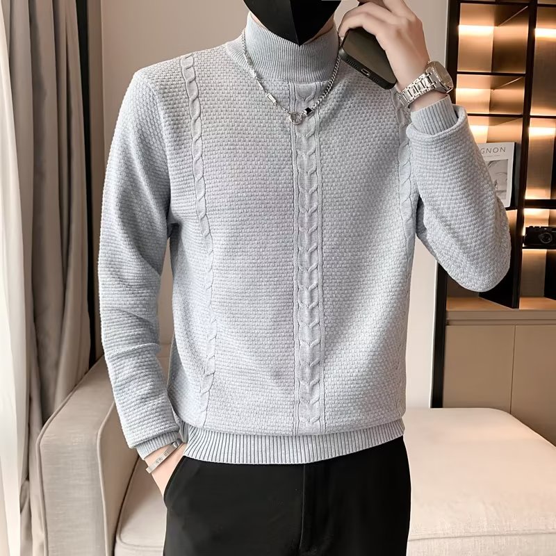 Áo Sweater Dệt Kim Cổ Lọ Tay Dài Màu Trơn Size M-3XL Thời Trang Trẻ Trung Cho Nam