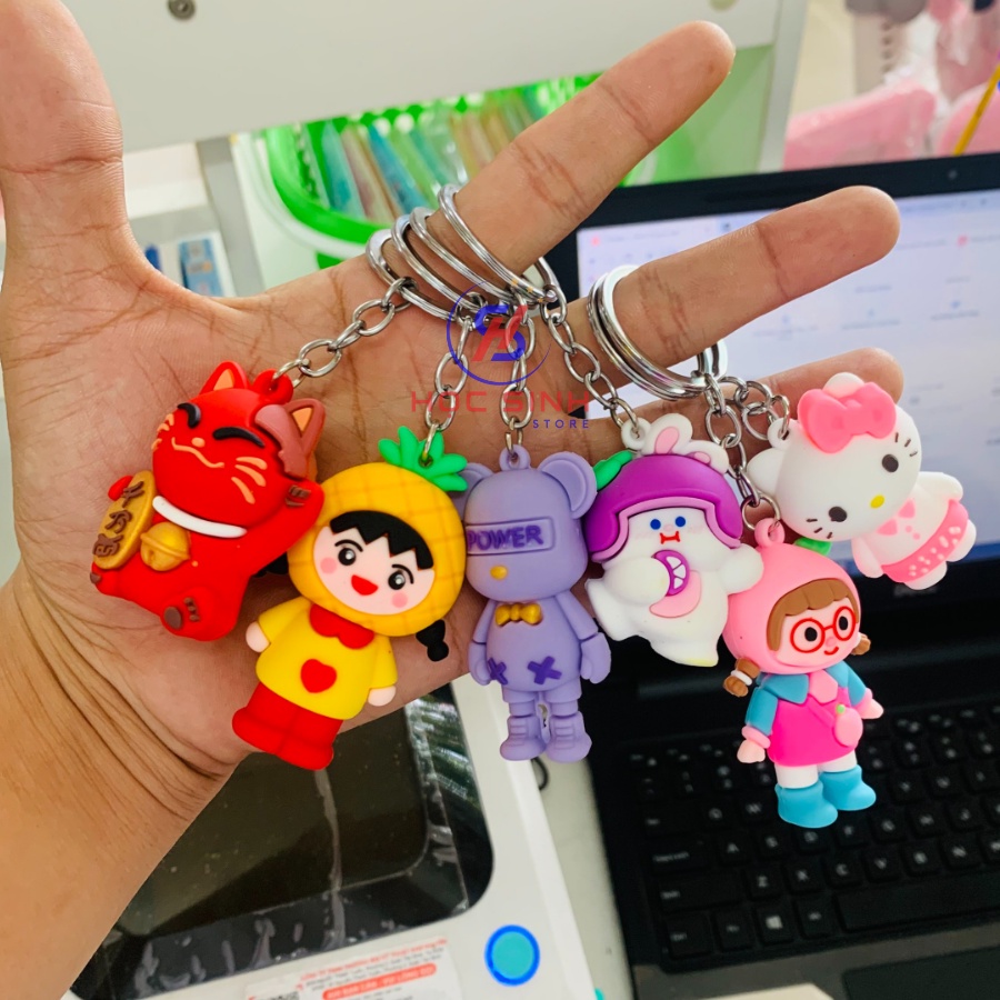 Móc khóa hoạt hình 3D dễ thương, nhiều mẫu, nhựa dẻo có quai kim loại