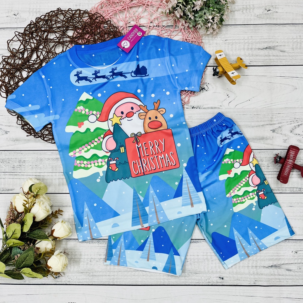 Bộ thun lạnh cho bé, bộ noel cộc tay bé trai Among Us Noel size đại bé từ 10 - 57kg