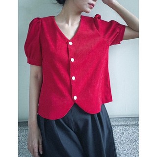 Kathryn.thecitilook- Áo kiểu nhung gân đỏ- red velvet top