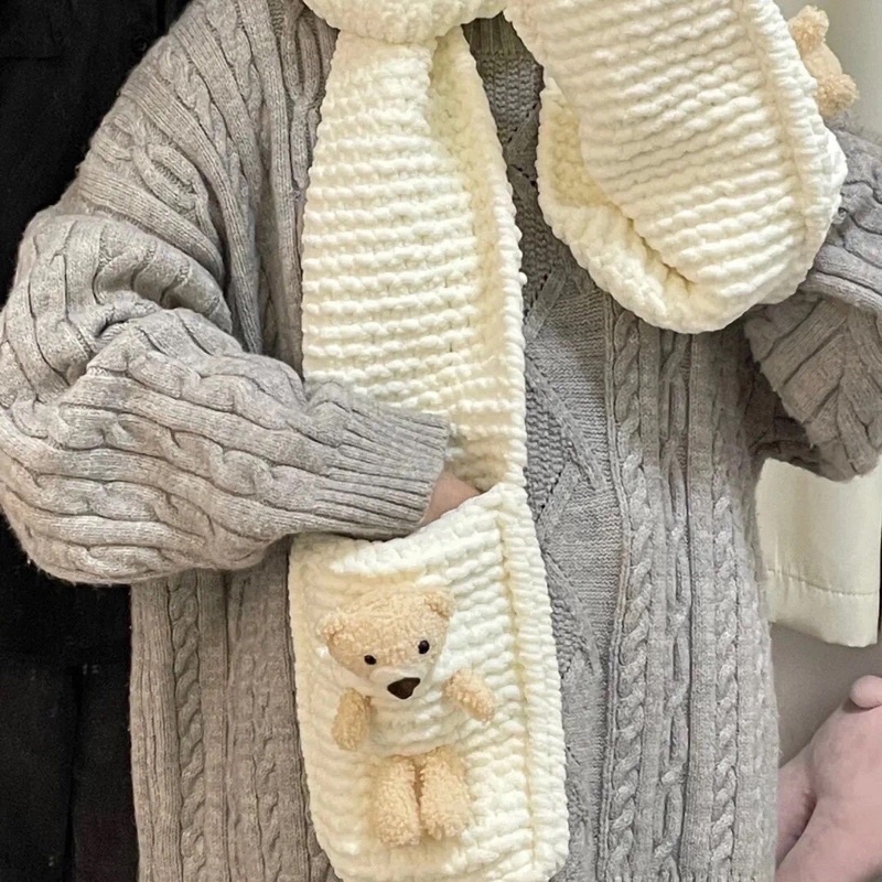 Set Đan Khăn Len Gấu To DIY Handmade