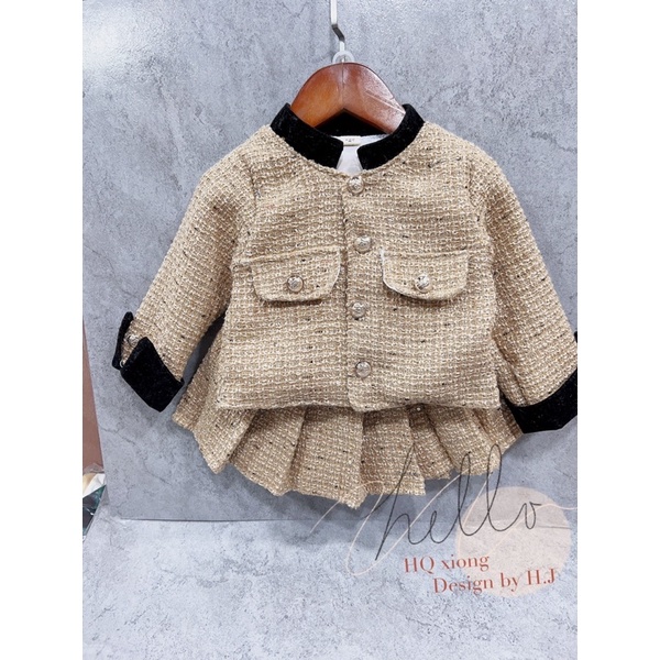Set váy và áo khoác dạ cao cấp hàng quảng châu size đại cho bé gái