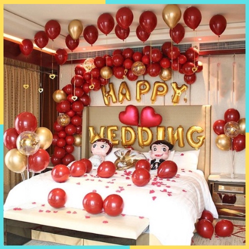 Set bóng bay trang trí phòng cưới, phòng tân hôn ,bóng trang trí phòng cưới tặng 100 cánh hồng