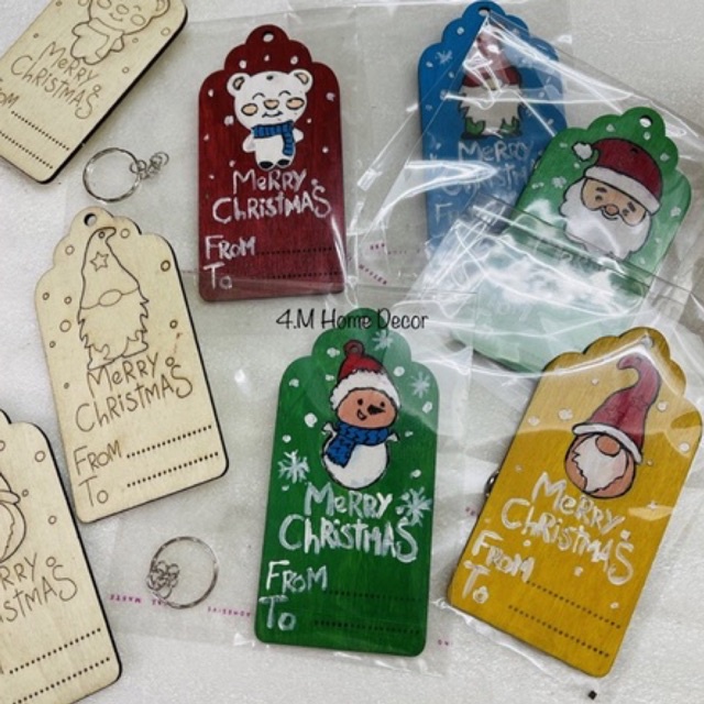 Thiệp Noel bằng gỗ kết hợp móc khoá làm quà tặng giáng sinh siêu dễ thương