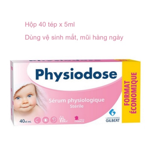 Nước muối sinh lý Physiodose , muối tép hồng nội địa Pháp - 40 tép Từ sơ