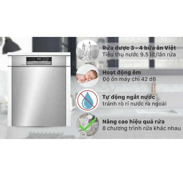 Máy Rửa Chén Bát Bán Âm 14 Bộ BOSCH HMH.SMU6ECS57E - Hàng Chính Hãng