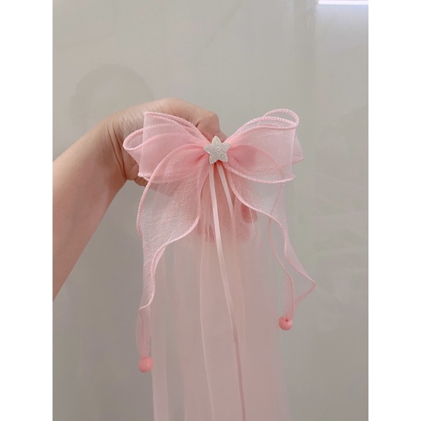 Kẹp nơ voan đính sao dài 50cm cho bé kẹp phía sau