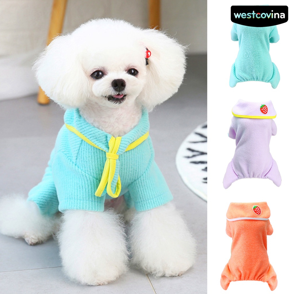 [COD]♘Bộ Đồ Ngủ Liền Thân Giữ Ấm Bốn Chân Màu Trơn Thời Trang Dành Cho Cún Cưng Cỡ Nhỏ