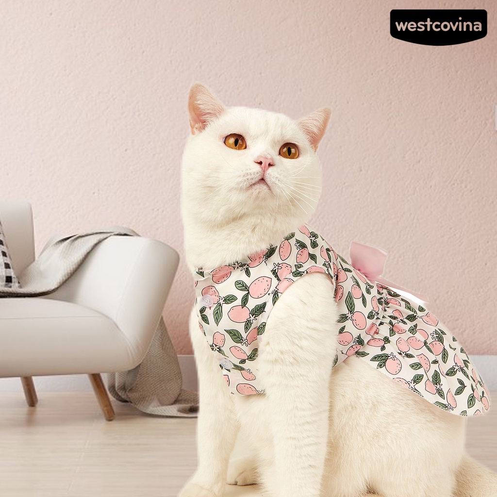 [COD]♘Đầm Không Tay Co Giãn Thoáng Khí Đính Nơ Họa Tiết Quả Chanh Dễ Thương Dành Cho Cún Cưng