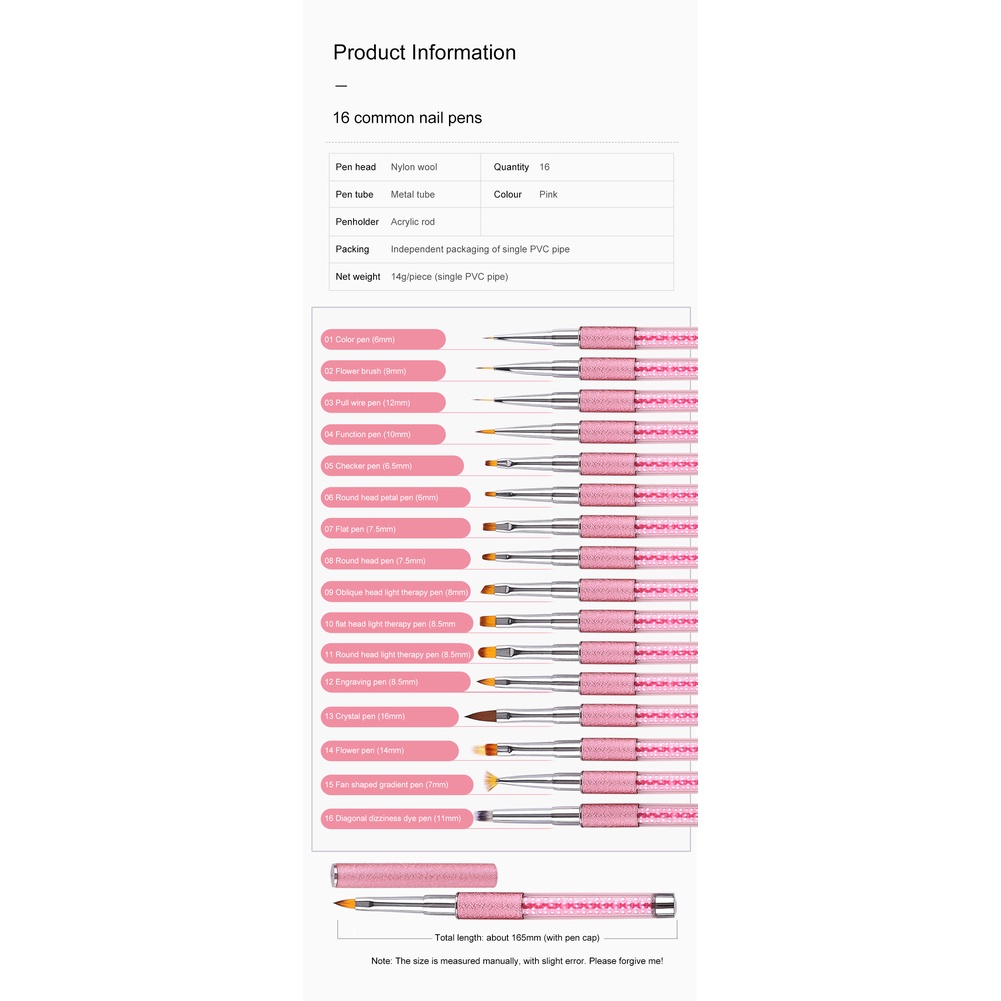 Bộ 16 cọ vẽ trang trí móng tay ANNIES toàn diện đầu dẹt ánh ngọc trai màu gradient