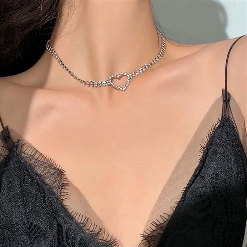 Dây Chuyền Mặt Trái Tim Đính Đá Thiết Kế Đơn Giản Sang Trọng Phong Cách Âu Mỹ