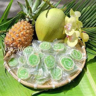 Kẹo dừa non cuộn bánh tráng/Màu xanh