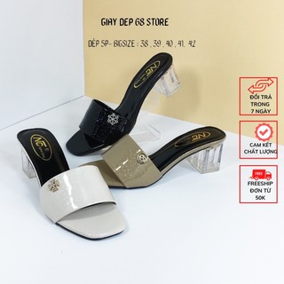 Dép nữ guốc cao gót 5 phân đế vuông da bóng cao cấp có big size 40,41,42 - dn 108